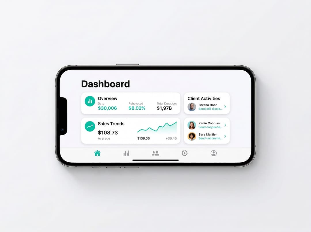 iPhone showing a professionally designed iOS app with clean interface